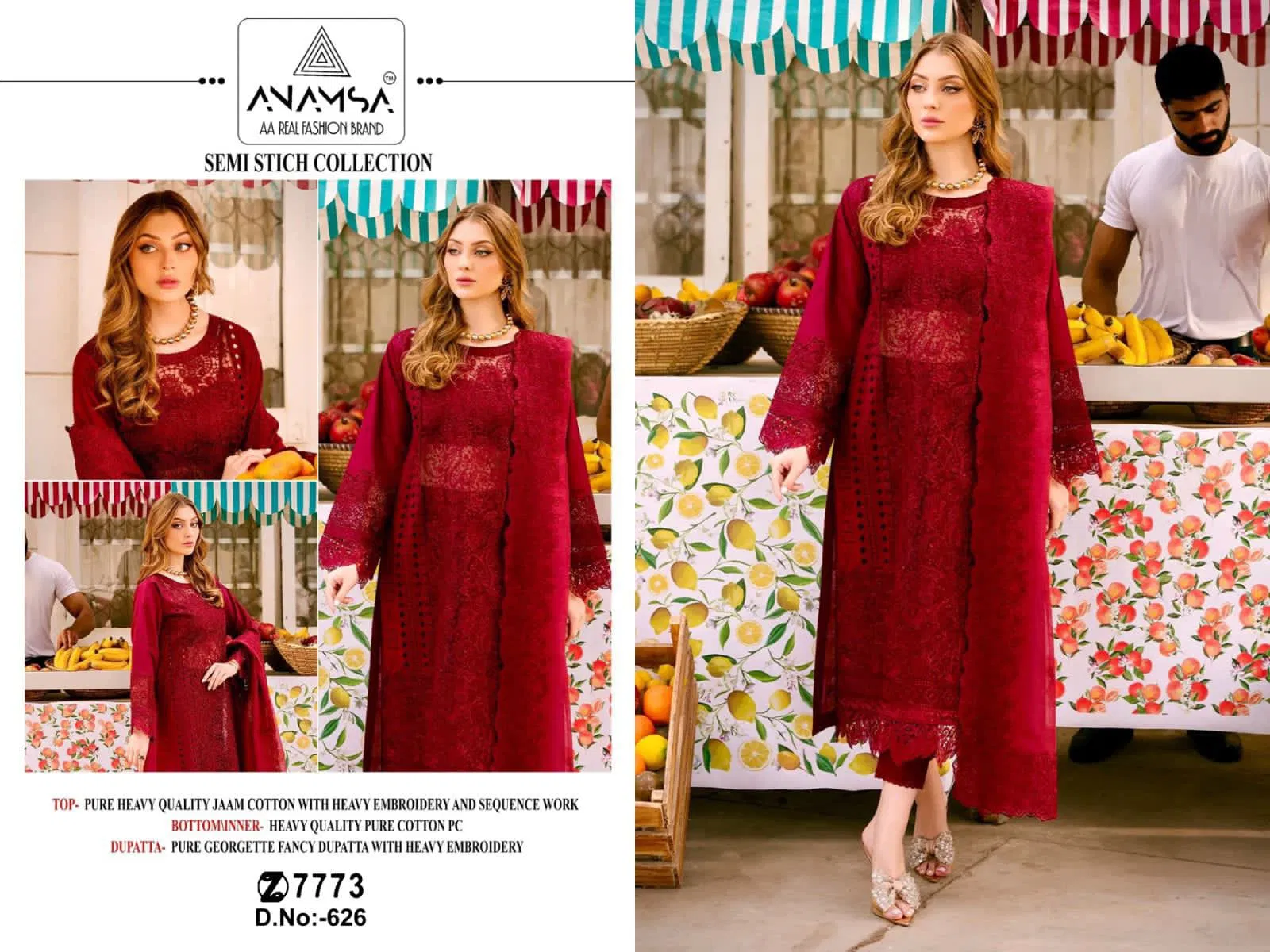 Anamsa 626 Cotton Embroidery Dress Material Orders In India